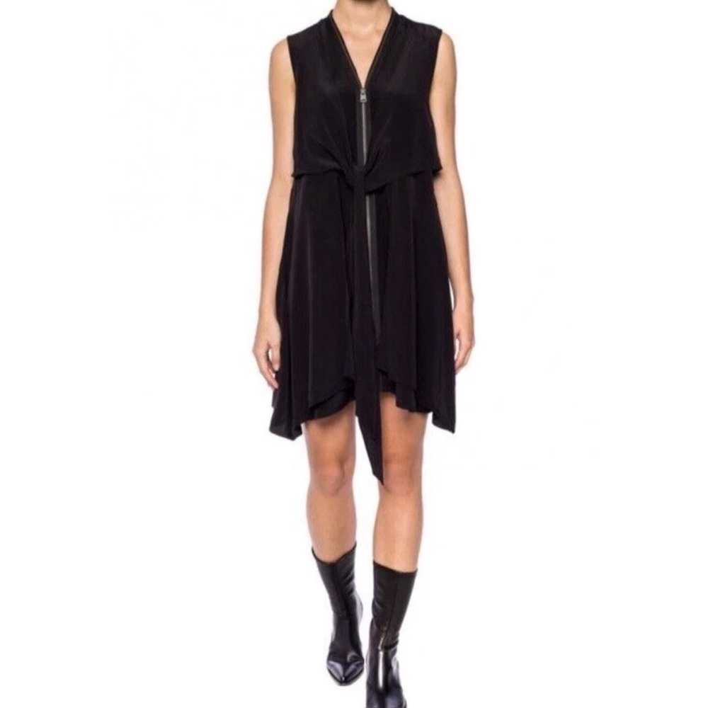 ALLSAINTS Jayda Black Silk Sleeveless Zip Front Asymmetrical Dress Size L